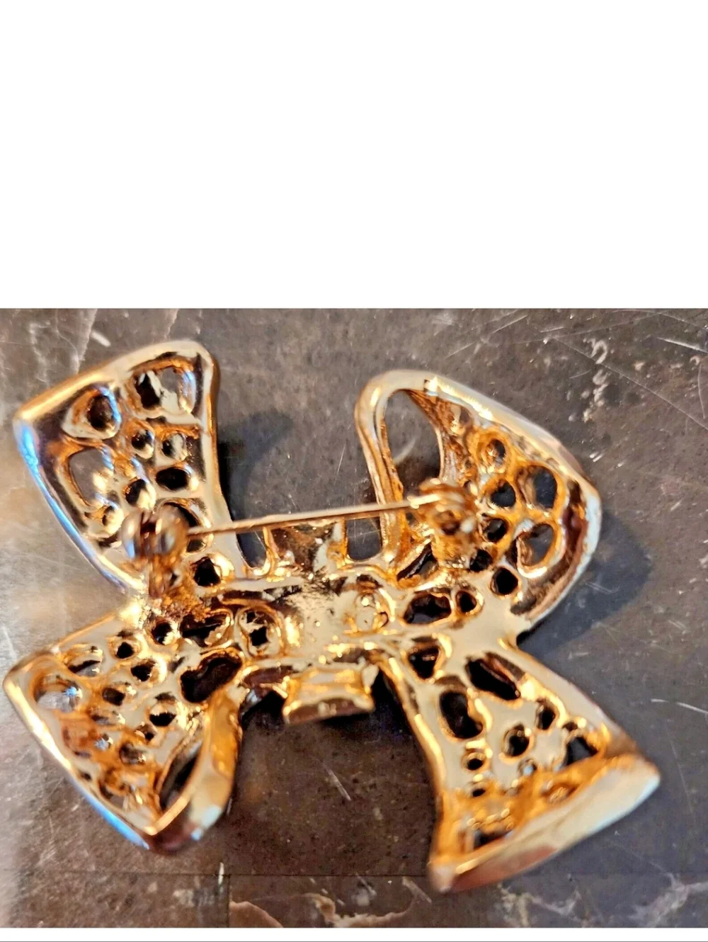 Bow Vintage Brooch  Gold Tone with Multicolor Rhinestones - Picture 10 of 10